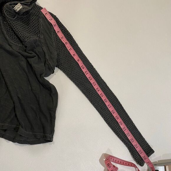 Free People We The Free Crochet Knit Long Sleeve Top • Charcoal Gray • Size M - Picture 6 of 6